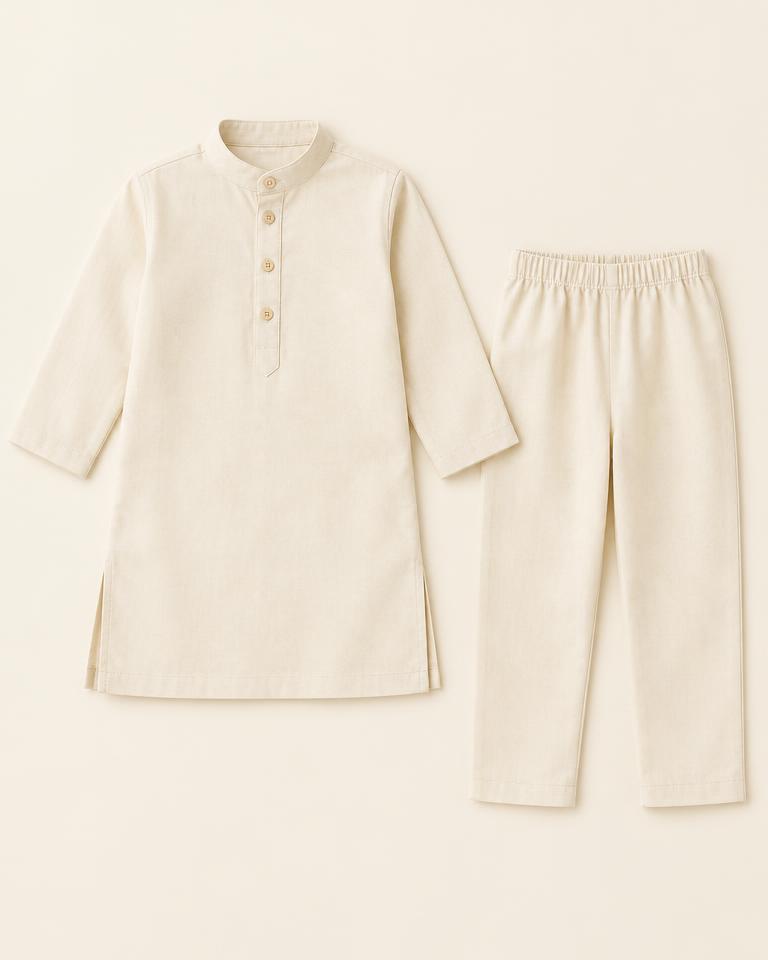 Cream Boys' Mandarin Collar Kurta Pyjama Set