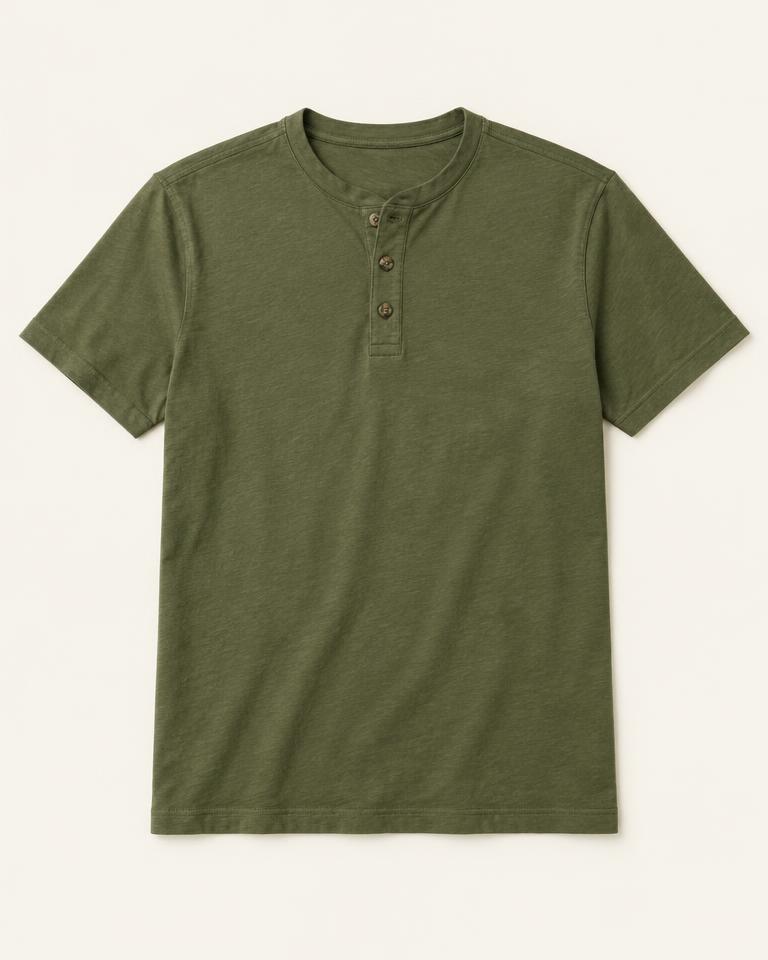 Olive Green Three-Button Henley T-Shirt