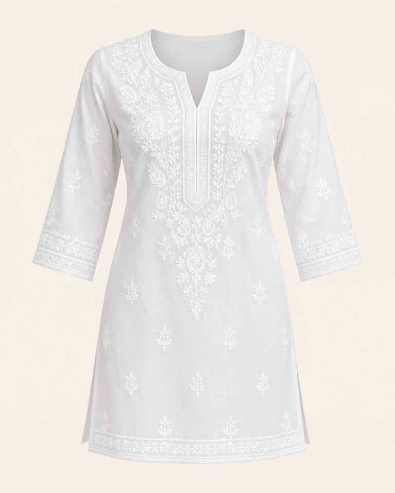 White Chikankari Embroidered Cotton Tunic